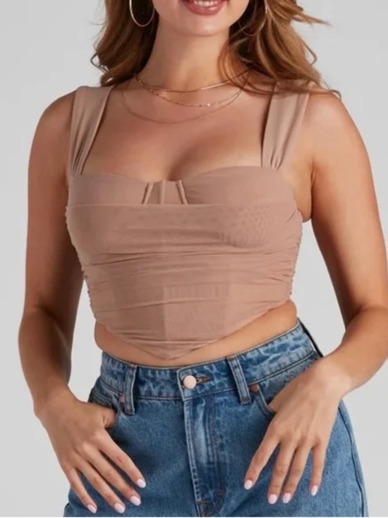 Windsor Tops - Windsor Nude Ruched Mesh Corset Crop Top Medium Bustier Going Out Party